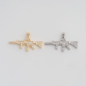 Gold CZ Weapons Pendant,18K Gold Filled M416 Rifle Charms,DIY Jewelry Findings Making