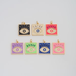 Gold Enamel Evil Eye Pendant,18K Gold Filled CZ Devil Eye Charms,DIY Jewelry Findings Making