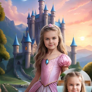 Personalisiertes rosa Prinzessin AI Porträt - benutzerdefinierte Charakterkunst, einzigartiges Kindergeburtstagsgeschenk, digitaler Download oder Leinwanddruck, Kinderzimmerdekor