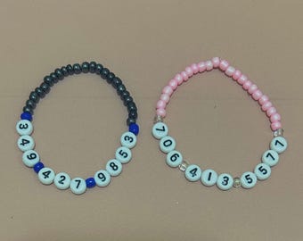 Custom beaded phone number bracelet | number bracelet | phone number | Handmade jewerly | Bulk bracelets