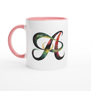 Personalized A Initial Mug - White 11oz Ceramic Mug with Colorful Inside - Perfect Gift for Coffee Lovers