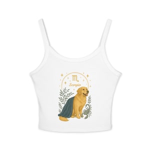 Tanktop Golden Retriever Schorpioen, Zodiac damestanktop, mouwloos shirt hondenliefhebber, cami met astrologische spaghettibandjes, schattig T-shirt met afbeelding voor huisdier