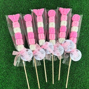 Brocheta de letras, recuerdos de bautizo, boda, cumpleaños y baby shower