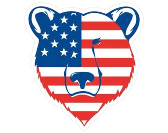 Patriotic Bear Sticker: USA Flag Decal, Laptop Decoration