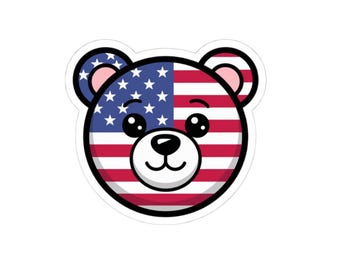 Patriotic Bear Sticker – USA Flag Glossy Vinyl Decal