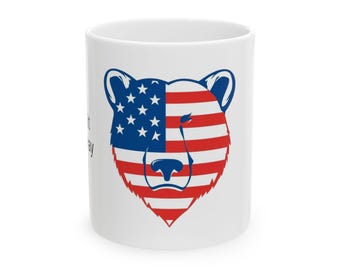 American Flag Bear Ceramic Mug | Patriotic USA Gift