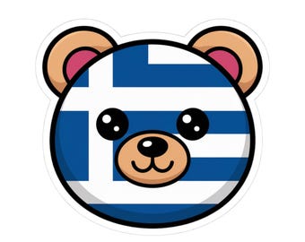 Greek Flag Bear Sticker | Laptop, Water Bottle Decal