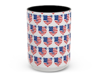 American Flag Bear Heart Mug | Accent Coffee Mug 11oz 15oz