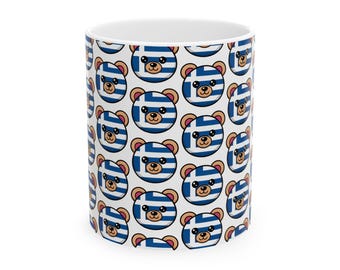 Greece Flag Bear Pattern Ceramic Mug