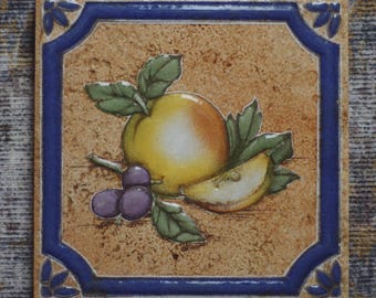 Vintage Italian Ceramic Tiles | Fruit Motif, Tuscan Decor (Set of 3)
