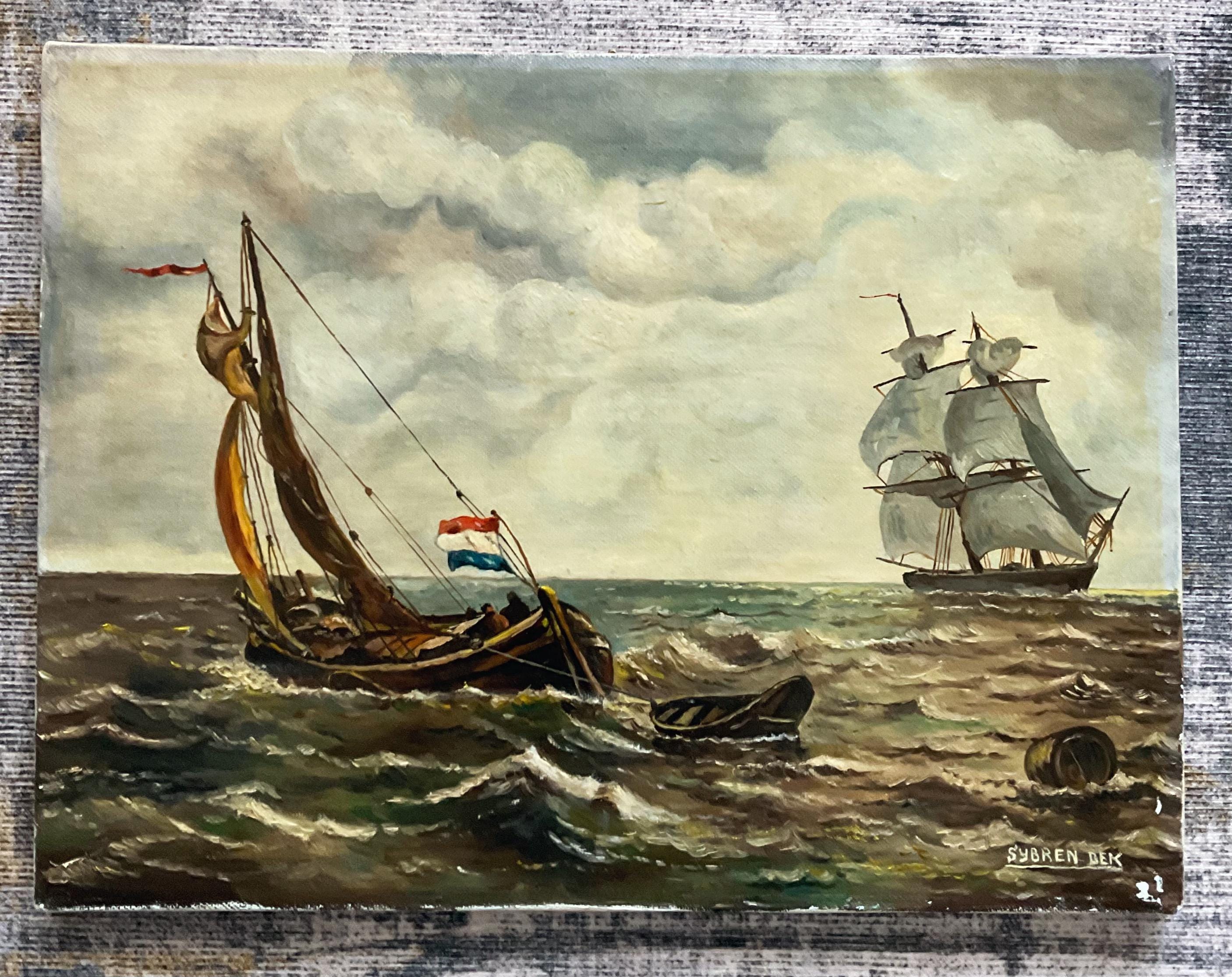 617 ホビー・楽器・アート アンティーク 帆船 絵画 オランダの航海