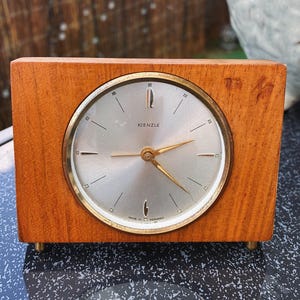 Vintage Kienzle Desk Clock – Mid Century German Wooden Mantel Clock 1950s 1960s – Retro Wind Up Mechanical Clock