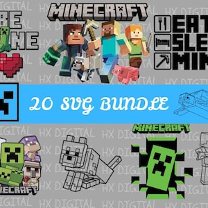 Paquete de SVG de Minecraft, mina PNG, regalo de cumpleaños de Minecraft para jugadores, videojuego popular de Minecraft, descarga digital de Minecraft, cumpleaños de niño svg