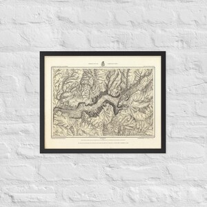 Topografische kaart van Yosemite Valley, 1883 | Historische USGS-lithografie | Julius Bien, Weyss, Wheeler Survey | Vintage muurkunst bergkaart