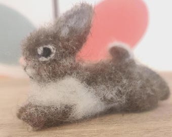 Felted rabbit, small needle felt bunny easter real handmade animal