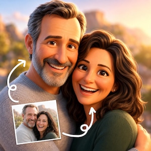 Custom Pixar Style Portrait | Family, Couple, Pet Cartoon, Digital 3D Animated Art