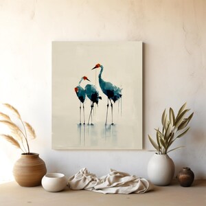 Surreal Flamingos Watercolor Art - Minimalist Bird Wall Decor, Modern Animal Print, Elegant Home Decor, Contemporary Printable Art 679