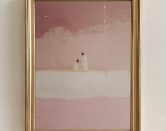 Jesus Helping Woman Painting - Printable Spiritual Wall Art, Soft Pink Religious Decor, Minimalist Faith-Based Artwork 318