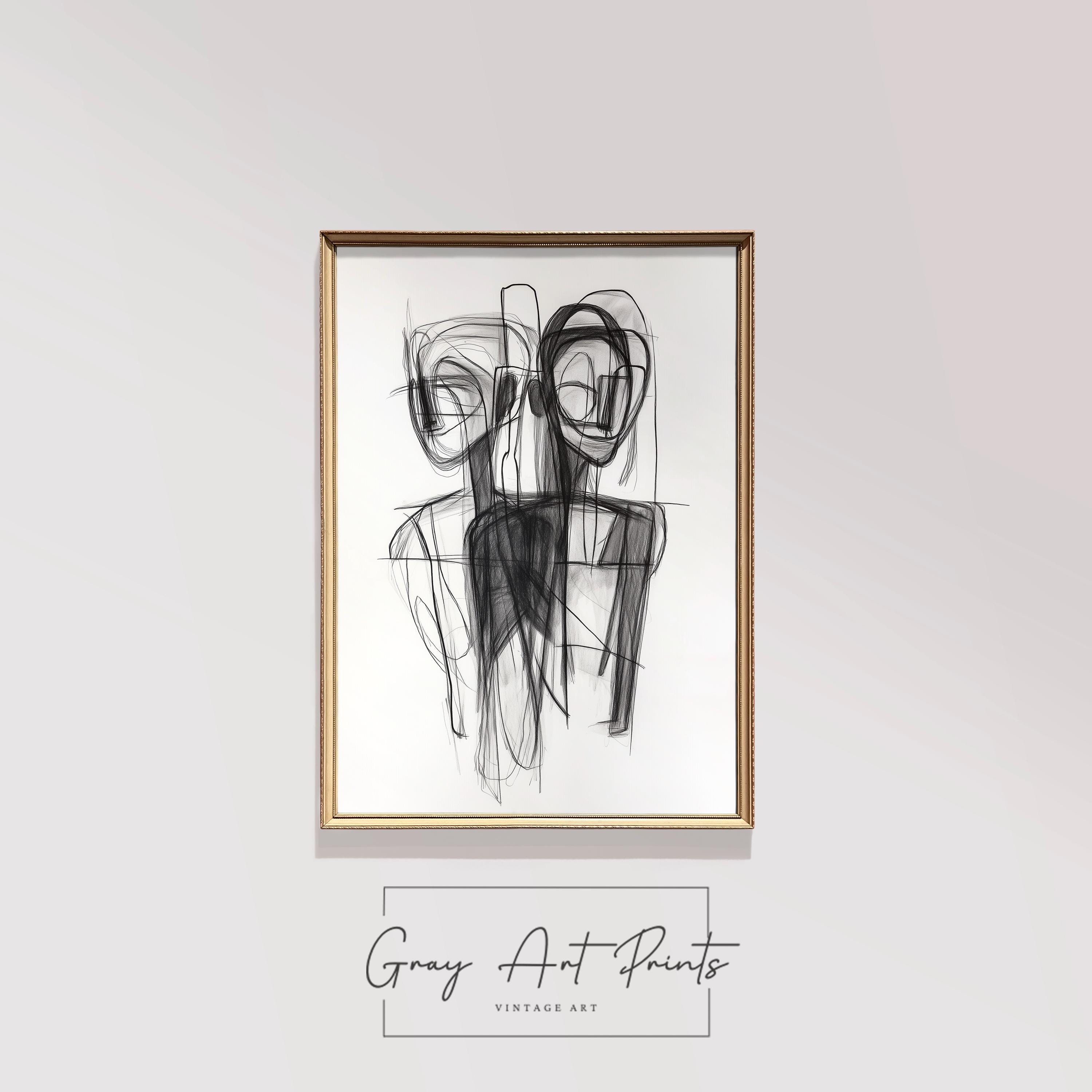 Moderne Abstrakte Figur Zeichnung Printable - Zeitgenössische Linie Kunst Wand Dekor, Minimalistische Kohle Skizze, Digital Schwarz Weiß Druck 241