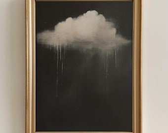 Stimmungsvolle Wolken Malerei auf schwarzem Hintergrund - Minimalistische druckbare Wandkunst, abstrakte Himmelszene, modernes Regenwetter-Dekor 304