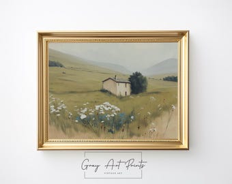 European Cottage Landscape Print - Rustic Farmhouse Wall Art (Digital Download)