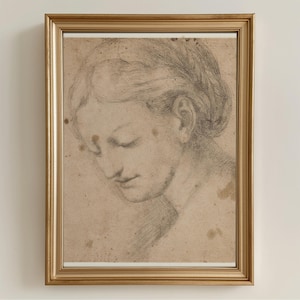 Renaissance Woman Portrait - Printable Antique Face Study, Vintage Old Master Drawing, Rustic Wall Art, Digital Download, Fine Art Print 171