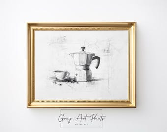 Vintage Coffee Sketch Print – Rustic Kitchen Art (Digital Download)