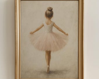 Little Ballerina Girl Painting - Soft Neutral Nursery Wall Art, Printable Ballet Dancer, Whimsical Girl Room Decor, Digital Download 301