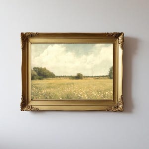 Vintage Spring Meadow Painting | Printable Landscape Digital Art