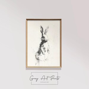 Abstract Rabbit Sketch Art Printable - Minimal Bunny Drawing, Black and White Animal Print, Rustic Woodland Wall Decor 261