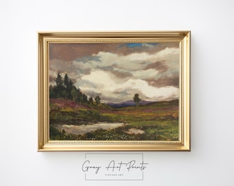 Stormy Sky Landscape Painting – Moody Cottagecore Wall Art (Digital Download)
