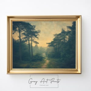 Arte murale stampabile con sentiero nel bosco - Radura nel bosco malinconica al tramonto, alberi incantati, scena di natura rustica, download digitale Cottagecore 116