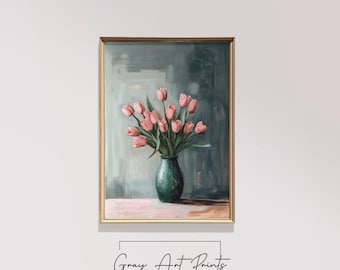 Pink Tulips Painting – Spring Floral Cottagecore Art (Printable)