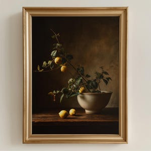 Printable Vintage Kitchen Wall Art - Vintage Lemon Branch Minimalist Decor, Rustic Still Life Art, Country Farmhouse Print 389