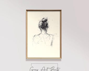 Minimalist Woman Charcoal Sketch Print - Figurative Art (Digital Download)