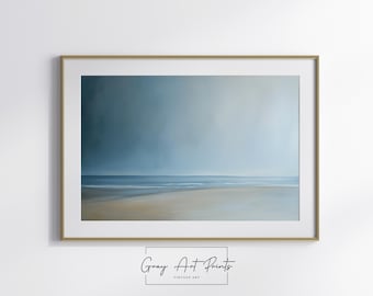 Coastal Seascape Painting – Minimalist Ocean Horizon Art (Digital Download)