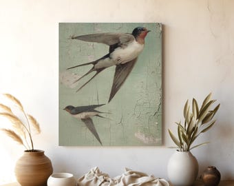 Vintage Swallow Print - Pair of Birds, Rustic Cottagecore Art (Digital Download)