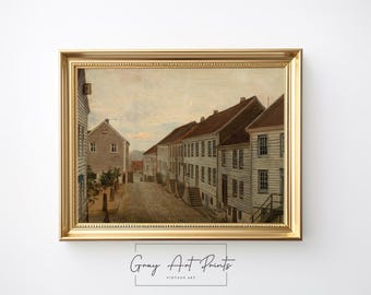 Vintage Küstenstraßenszene Kunstdruck - Rustikaler Küstenort (Digitaler Download)