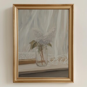 Printable Lilacs in Vase - Delicate Floral Oil Painting, Rustic Cottage Spring Wall Art, Vintage Flower Decor, Digital Download 332
