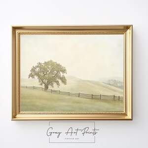 Printable Moody Countryside Wall Art - Rolling Hills, Golden Meadow, Serene Rural Landscape, Rustic Digital Painting 123