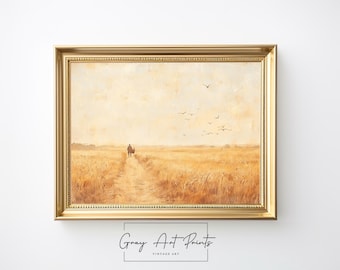 Golden Wheat Field Print – Vintage Farmhouse Landscape (Digital Download)