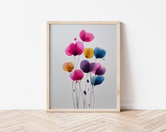 Abstract Watercolor Flowers Print – Minimalist Floral Wall Art (Digital Print)