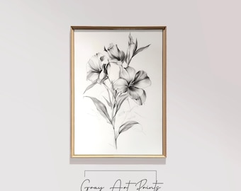 Vintage Floral Sketch Print – Botanical Line Art (Digital Download)