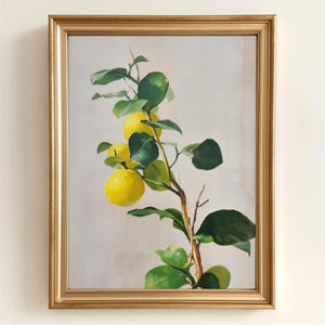 Vintage Minimalist Lemon Branch Printable - Rustic Kitchen Wall Art, Earthy Citrus Decor, Oil Painting Style, Cottagecore Decor 349