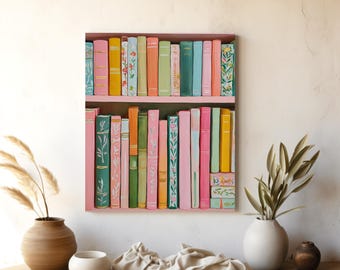 Pastel Bookshelf Art Print - Colorful Cottagecore Decor (Digital Print)