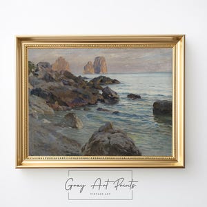 Printable Coastal Seascape Painting - Rocky Shoreline Wall Art, Moody Ocean Scene, Nautical Beach Decor, Digital Maritime Print 33
