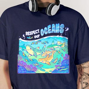 Respect the Oceans T-Shirt, Sea Creatures Wildlife Graphic Tee, Marine Life Conservation Shirt, Gift for Animal & Ocean Lovers