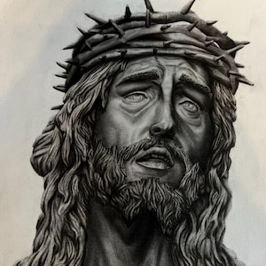 Sculpture of Jesus Charcoal Drawing Print