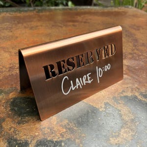 Tabletop Reserved Sign - Brushed Copper