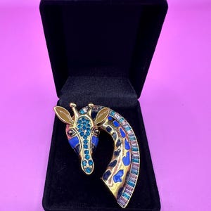 Blue Giraffe Rhinestone Brooch